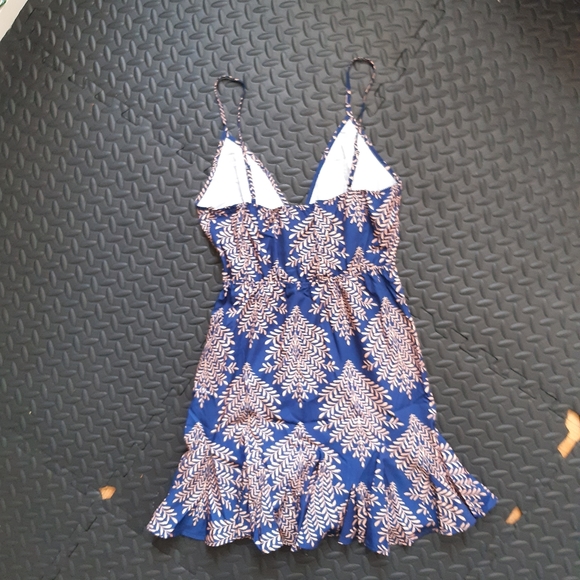 Geo Print V Neck Blue Mini Dress - Picture 3 of 6
